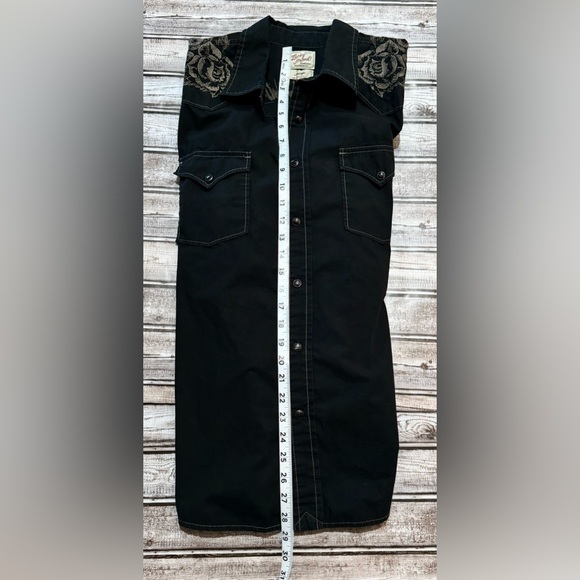 Lucky Brand Embroidered Black Tan Cotton Snap Long Sleeve Shirt Large - Picture 8 of 10